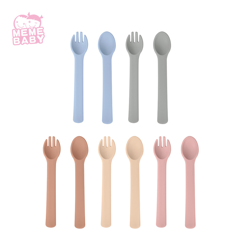 Reusable Baby Silicone Fork And Spoon Set Soft Texture For Gift
