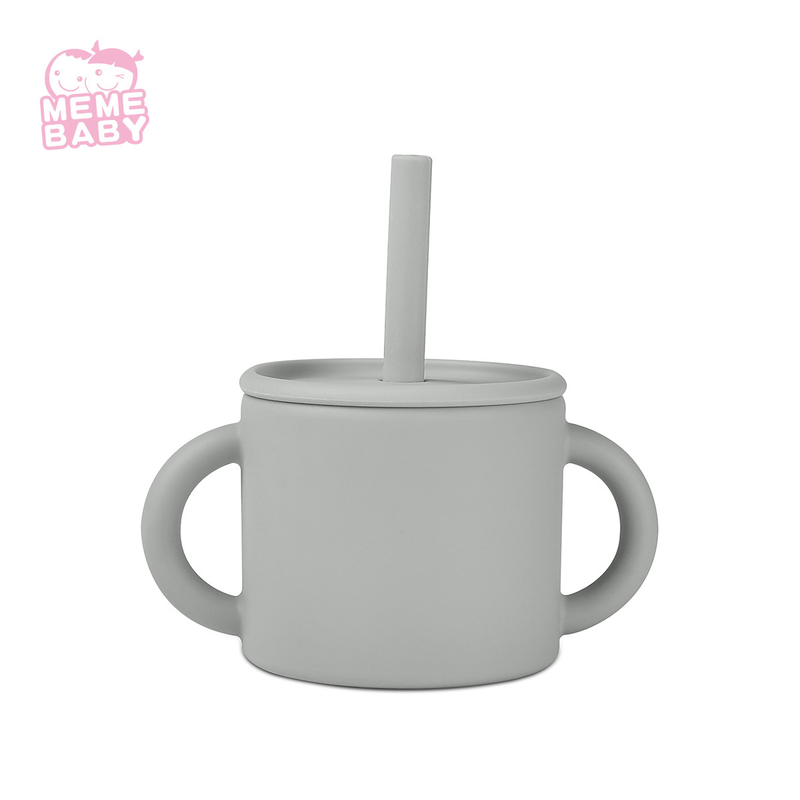 200ml Food Grade Silicone Straw Cup With Handles Custom Logo For Toddler